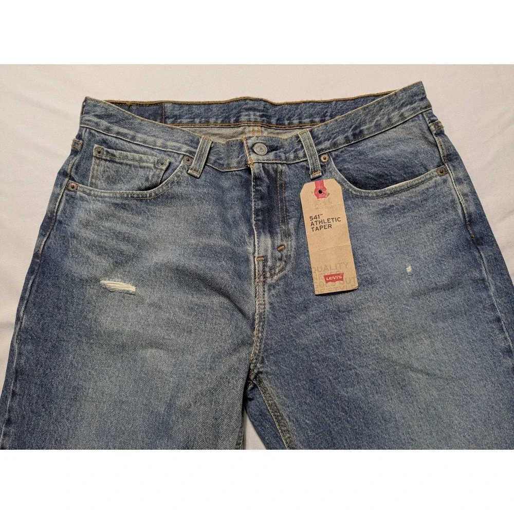 LEVIS 541 ATHLETIC TAPER Men 32X30 Blue Distressed Stretch Blend Denim Jeans NEW